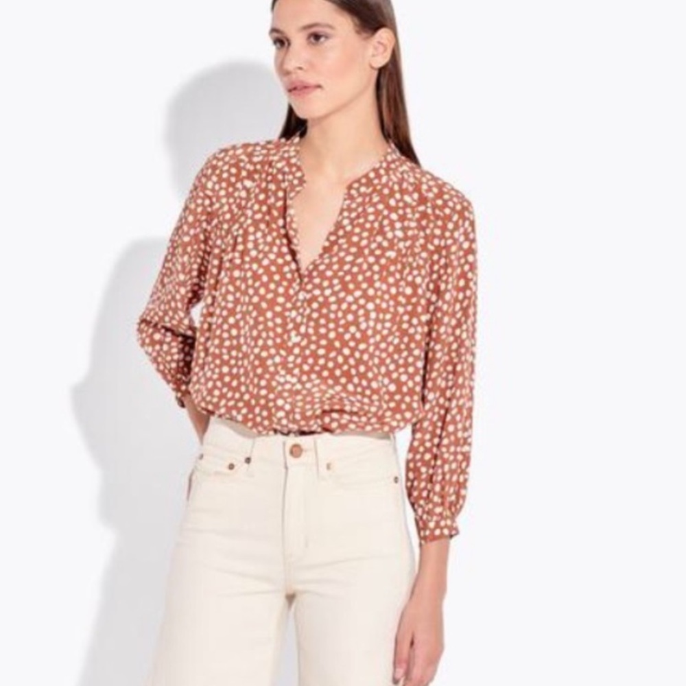 AYR The Por Favor Button Down Silk Top In Bambi Dot Size XS